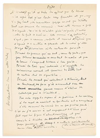 COCTEAU, JEAN. Group of 10 Autograph Manuscripts, including 5 Signed, brief or fragmentary working drafts of reviews for books or films